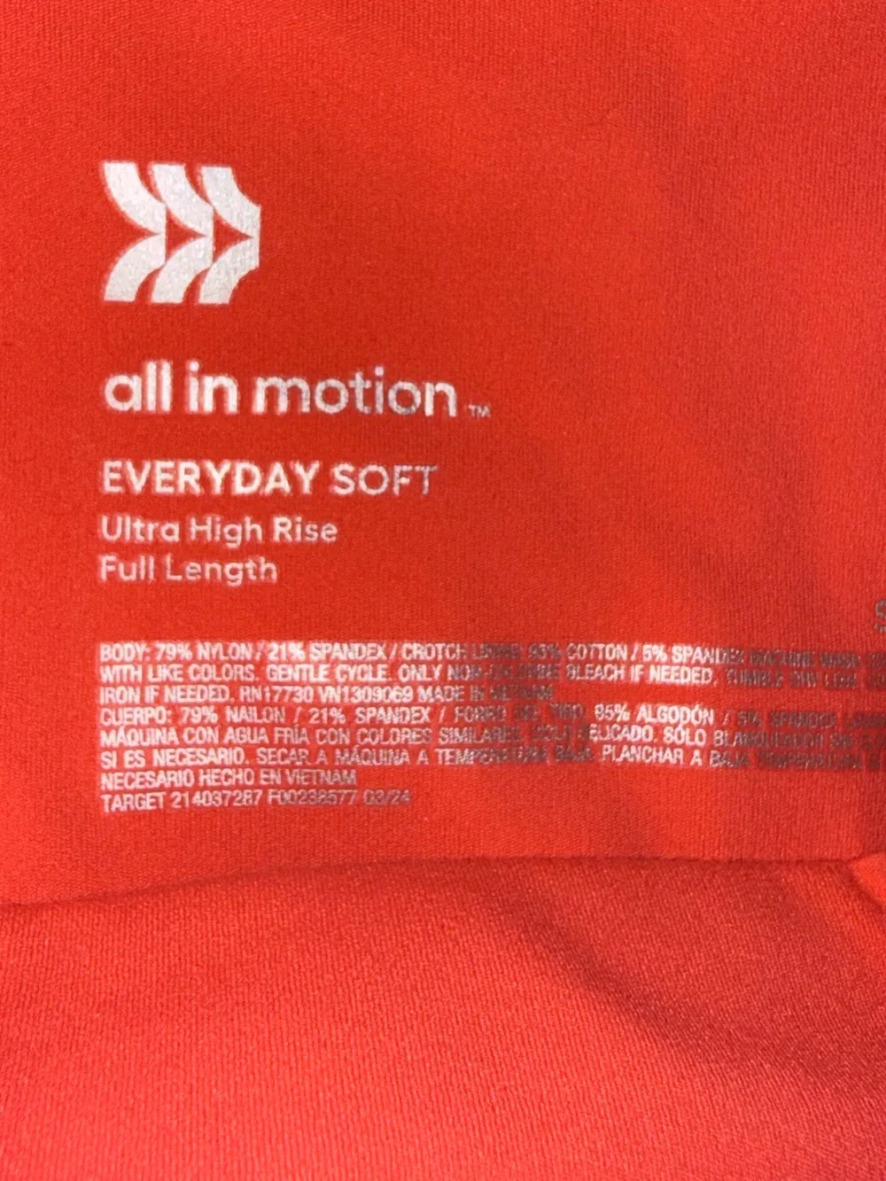NWT All in Motion High-Waist Performance Leggings in Coral- Small